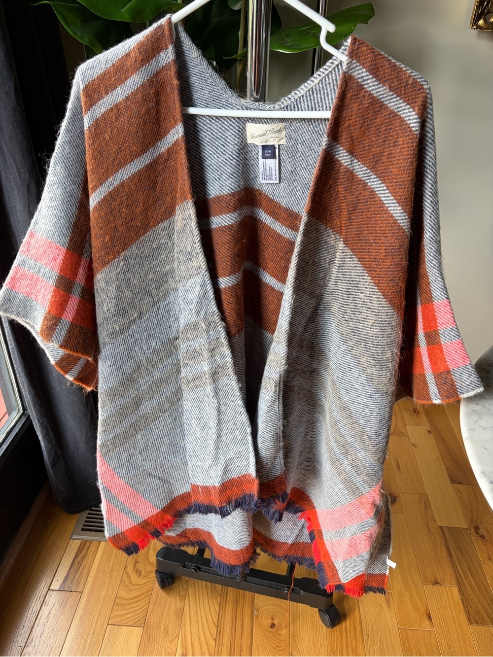Universal Thread Open-Front Women's Stripe Poncho Sweater Gray, Rust